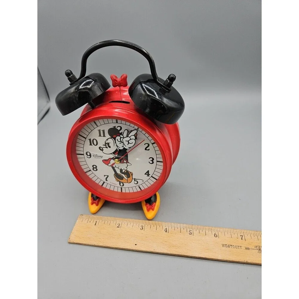 Disney Parks Minnie Mouse Red Twin Bell Alarm Clock with Feet Tested Works
